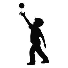 Silhouette of a young boy reaching up to catch a ball
