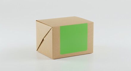 Obraz premium Brown Cardboard Box with Green Label for Product Shipping or Delivery