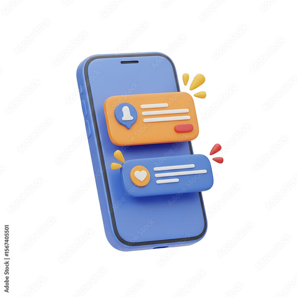 Aufkleber blue mobile phone with notification bubbles showing messages and a heart icon floating above it on t
