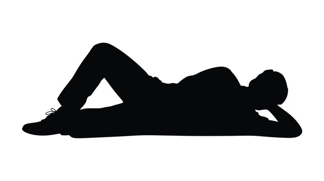 Silhouette of a man lying on his side with his head resting on his arm
