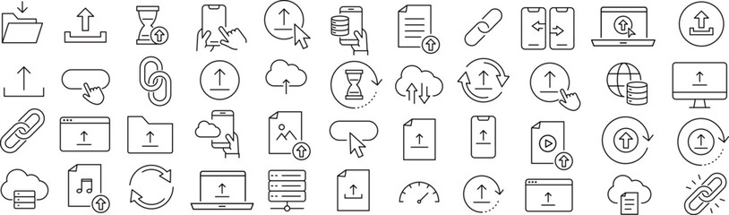 ベクターでモノクロのアップロードに関する線画アイコンセット
