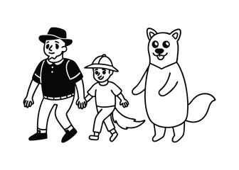 Family Walk with Fox Costume Illustration