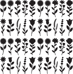 collection of various floral silhouettes isolated on transparent background 