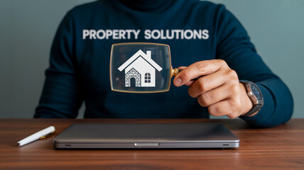 A professional real estate or property management concept image with a dark, moody atmosphere