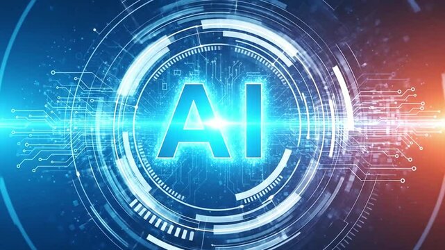 A glowing ai logo is displayed on a futuristic digital background