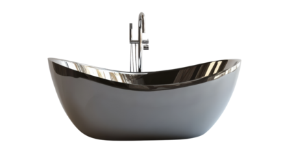 Contemporary oval bath with mirror base reflection effect Transparent background, PNG