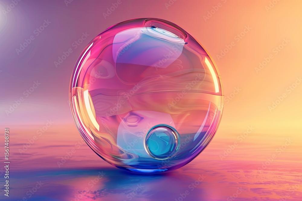 Fototapete clear pixel image of transparent bubble with gradient colors, 3d renderinghigh detail, 8k