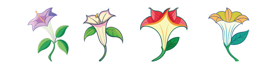 Angel’s Trumpet Flat Illustration Tropical Fragrant Night-Blooming Flower © AKIH