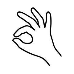 A clean and simple line vector of a hand making the "OK" sign with fingers.