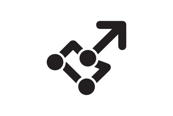 Abstract black diagram with nodes and connecting lines leading to an arrow isolated on white background