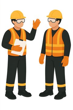 3D illustration of construction worker doing tool box talk, tbt, safety talk