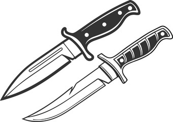 Obraz premium Two Hunting Knives Black and White Graphic Illustration
