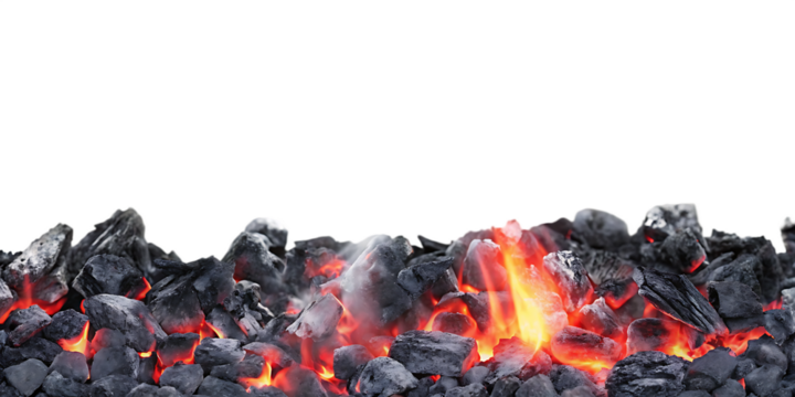  smoldering burning coals isolated on white background PNG , AI GENERATED