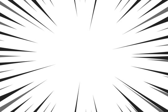 Manga comic explosion, motion or movement effect, vector background. Manga anime cartoon radial speed lines and abstract pattern for comic book burst, flash ray or explode bang action