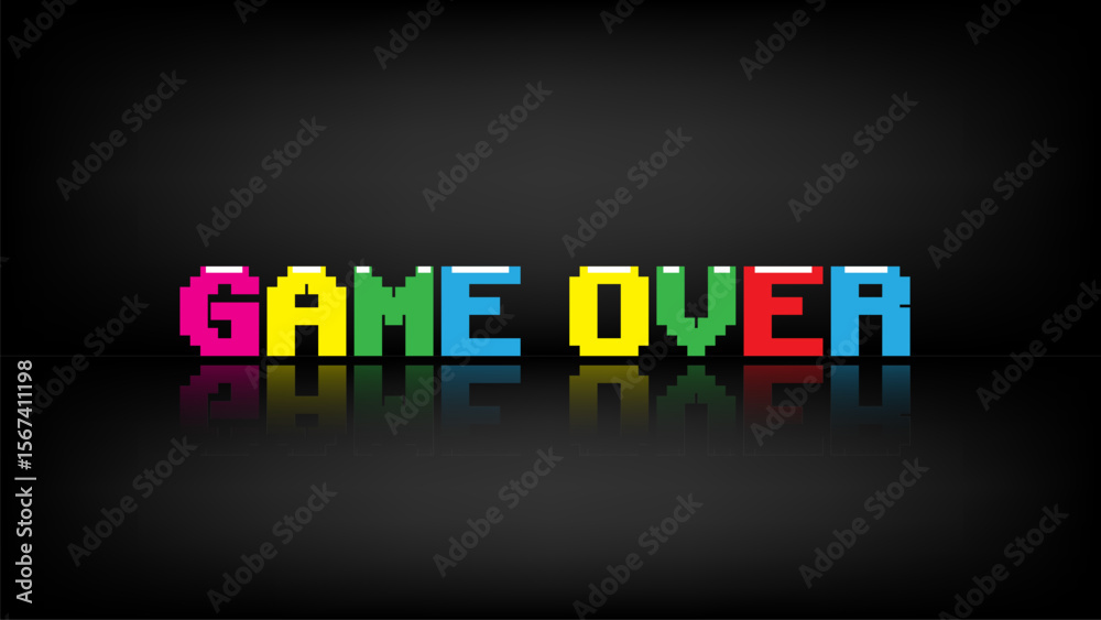 Fototapete colorful game over.game over text on dark background.8 bit game.retro game.