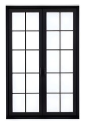 old window in the old building, Black wood window frame isolated on white background