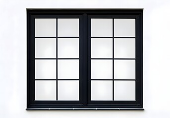 window on a wall, Black wood window frame isolated on white background