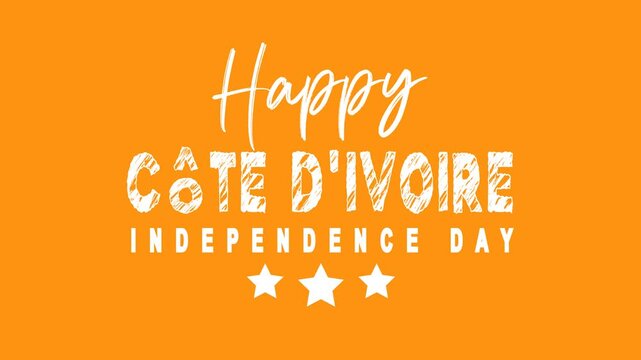 Happy Cote d'Ivoire Independence Day Text Animation. Suitable for social media posts, website banners, or event invitations.
