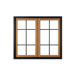 wooden window on white background, Black wood window frame isolated on white background