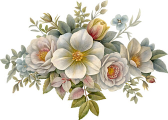 vintage flower bouquet watercolor arrangements isolated on white background PNG , AI GENERATED