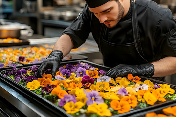 Chef's Artistic Floral Arrangement: Culinary Creation with Vibra