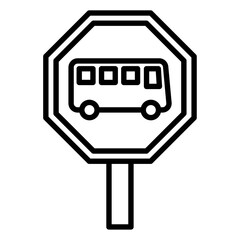 bus sign icon flat thin outline art logo
