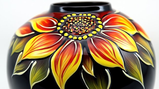 Decorative ceramic vase with a painted sunflower design