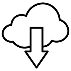 cloud download icon flat thin outline art logo