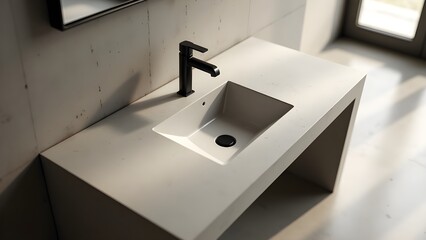 Fototapeta premium Modern bathroom and kitchen sink with sleek faucet in a clean contemporary home interior