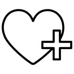 heart plus icon flat thin outline art logo