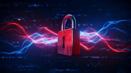 Cyber Security Lockdown: Padlock Energy Waves Animation - Powered by Adobe