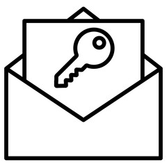 mail security key icon flat thin outline art logo