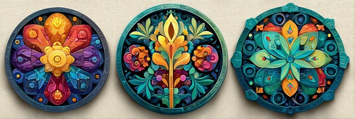 A row of colorful, vintage painted Easter eggs, adorned with ornate golden designs, creating a beautiful traditional ornament