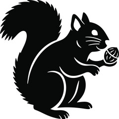 Obraz premium Silhouette of a Squirrel Holding an Acorn A Black and White Illustration