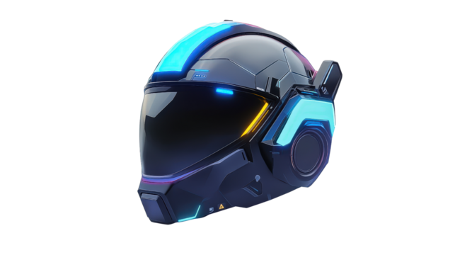 Custom-designed esports helmet with neon accents, concept art style Transparent background, PNG - Powered by Adobe