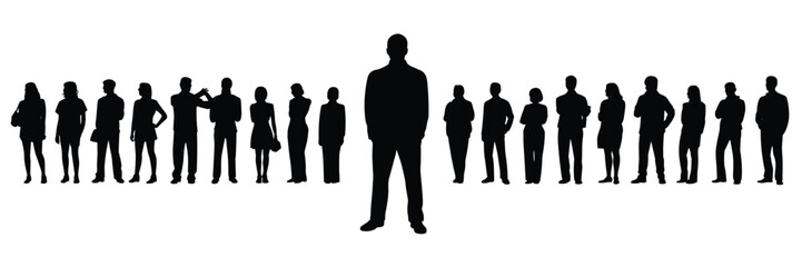 concept, black and white illustration of teamwork, community support, standing together, bold composition