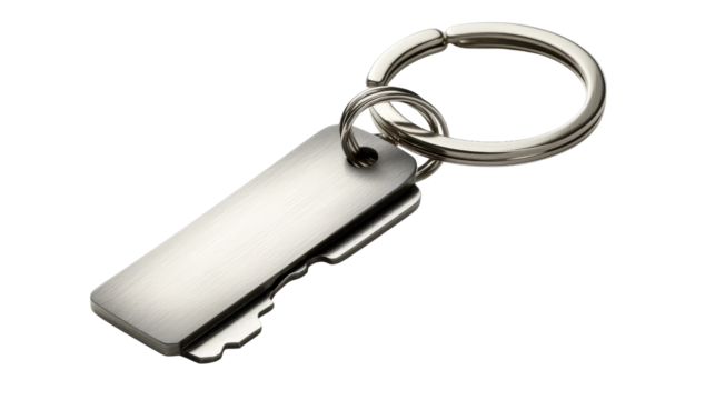 Customized engraved metal keychain with name and date Transparent background, PNG