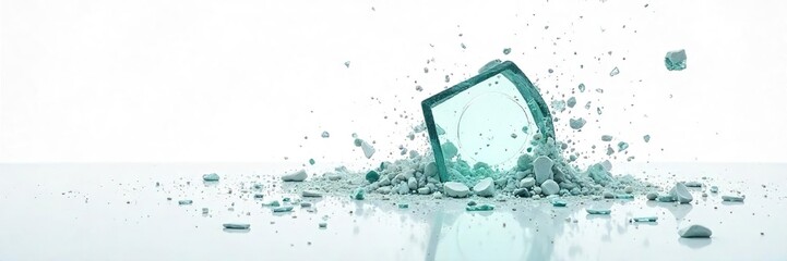 Shattered Glass Debris on White Destruction, Fragility, and Devastation