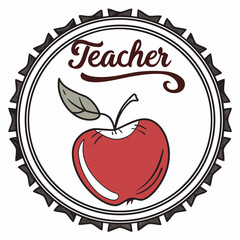Teacher Appreciation Emblem Red Apple and Elegant Script within Decorative Border