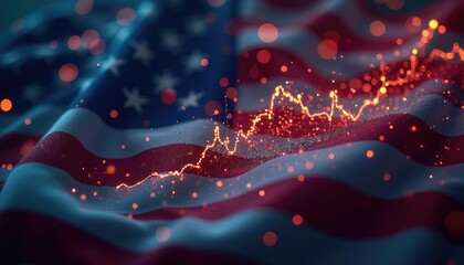 Financial data overlaid on an american flag.