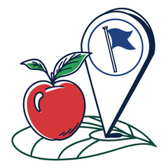 Apple Orchard Location Icon with Flag and Leaf Base Illustration