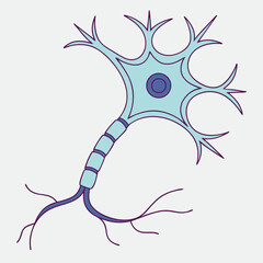 Stylized Neuron Illustration in Light Blue and Purple