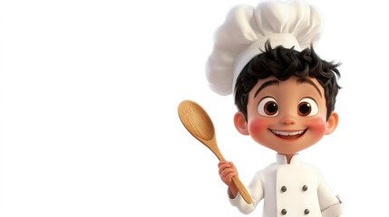 Cartoon chef boy holding a wooden spoon