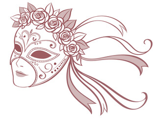 Creative Ornate Masquerade Mask With A Floral Crown On Top Vector Art