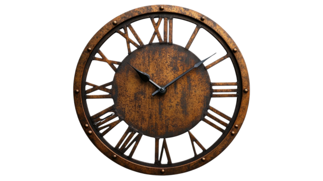 Timeless rustic clock, perfect for any interior Isolated On White and Cutout