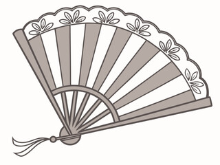 Sophisticated Antique Folding Fan With Embroidered Lace Trim Alo Line Art Design