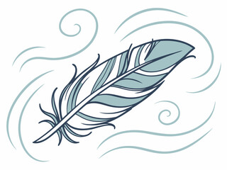 Obraz premium Stylish Floating Feather Surrounded By Soft Wind Swirl Lin Symbol Element