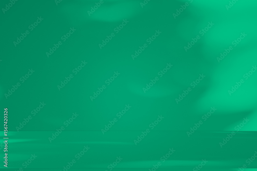 Poster Wall interior background, studio and backdrops show products. with leaf shadow leaf from window color green and white. background for text insertion and presentation of product