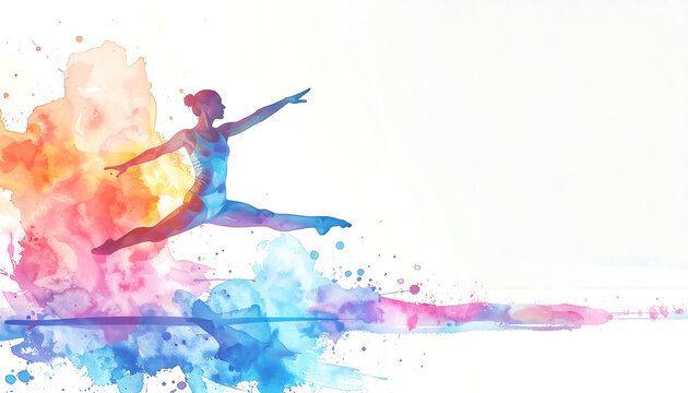 Watercolor-style illustration of Gymnastic, soft pastel tones and watercolor textures