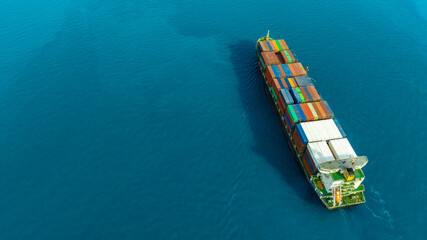 Aerial view of the freight shipping transport system cargo ship container. international...